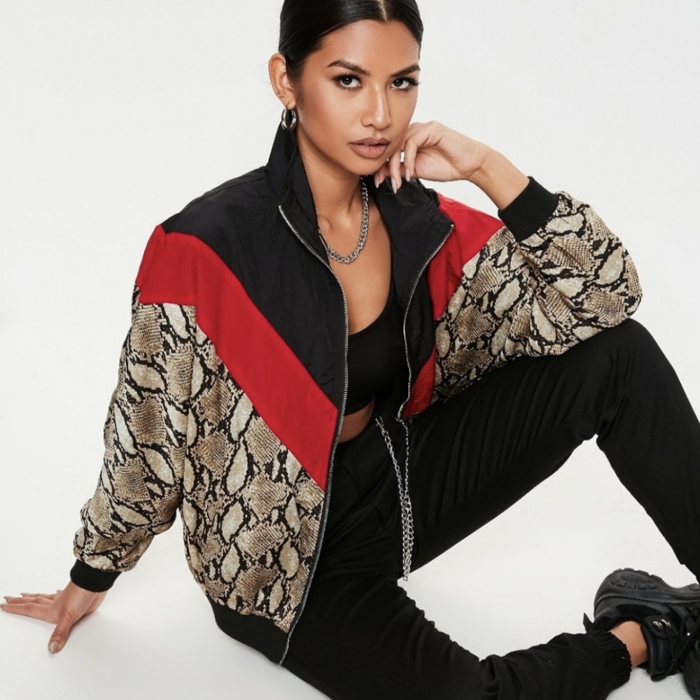 Missguided Snake Print Chevron Stripe Windbreaker Jacket